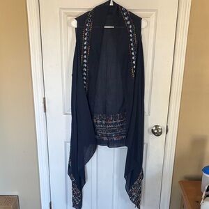 Three Bird Nest Dark Blue Embroidered Vest one size fits all.